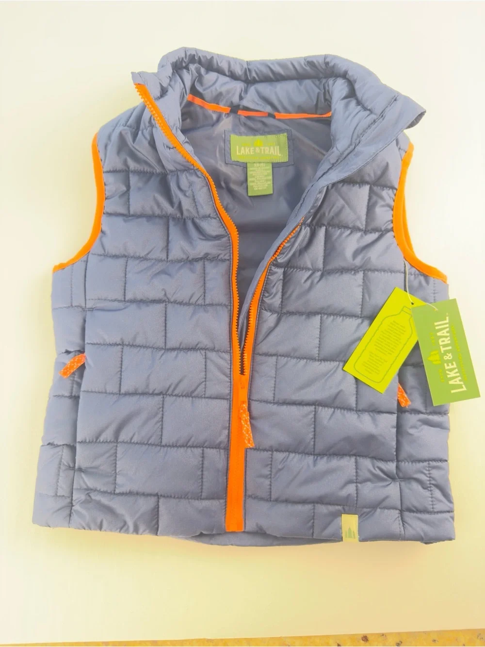 Lake & Trail Kids Lightweight Quilted Vest in Blue with Orange Trim